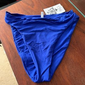 New Becca bikini bottom swimsuit high rise cut ruched Brazilian blue- medium
